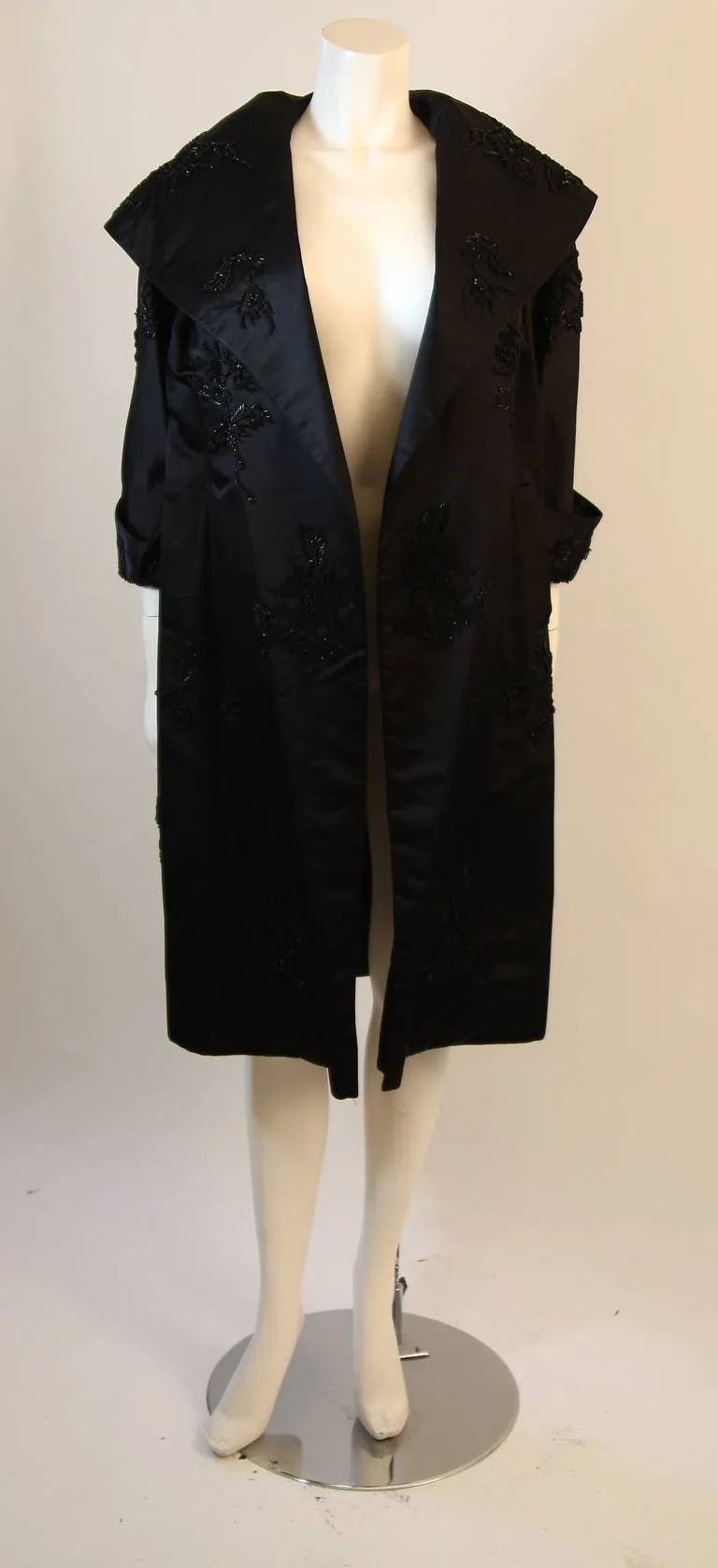 CHESTER & CO. 1950s Black Silk Cocktail Dress & Opera Coat Size 6