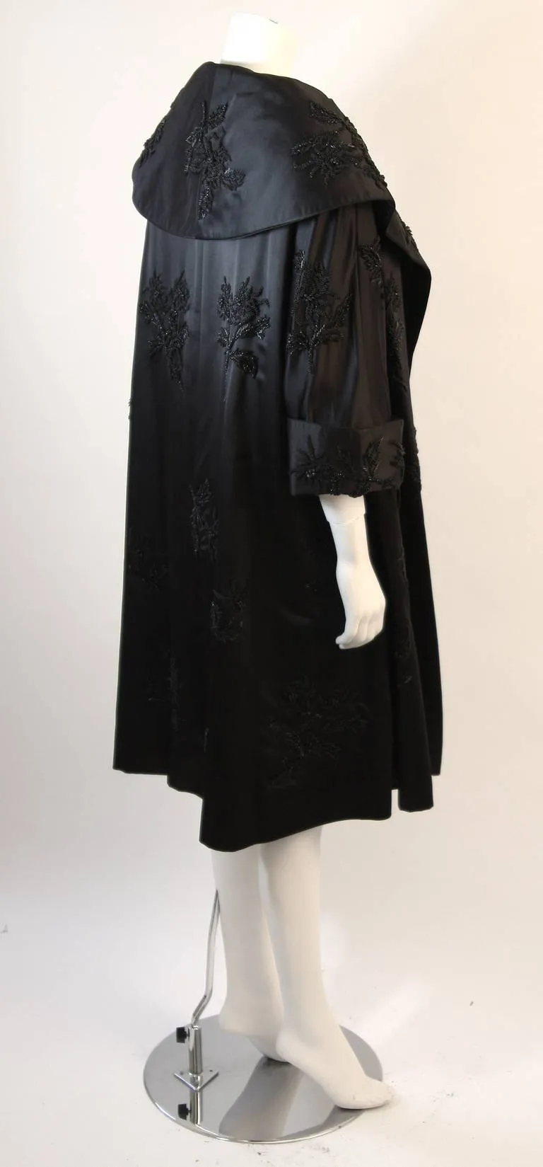 CHESTER & CO. 1950s Black Silk Cocktail Dress & Opera Coat Size 6