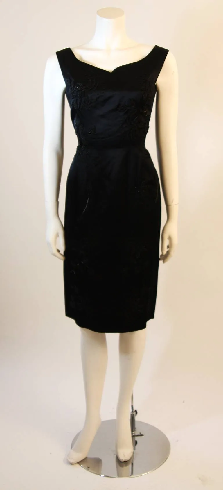 CHESTER & CO. 1950s Black Silk Cocktail Dress & Opera Coat Size 6