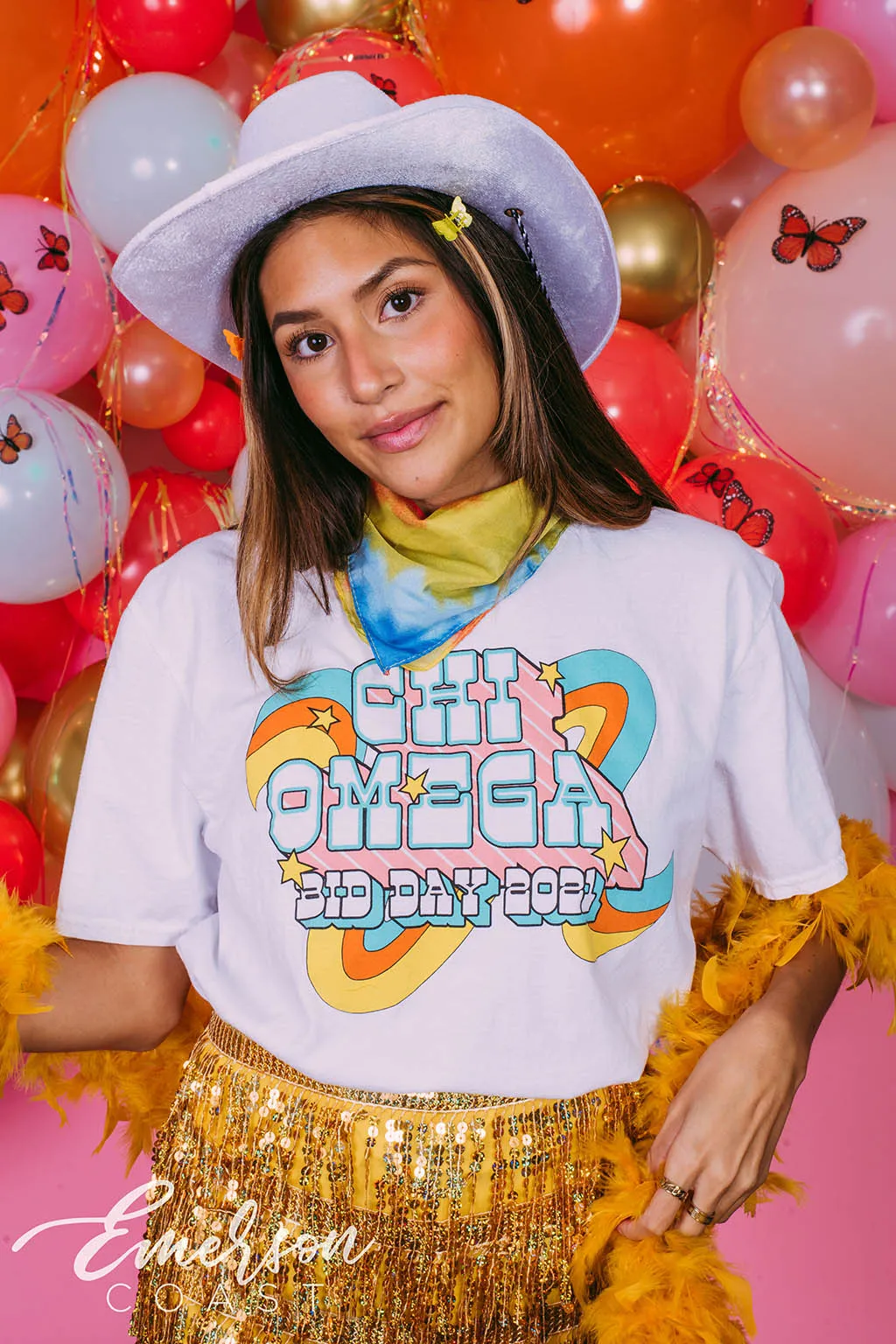 Chi Omega Golden Hour Rainbow Bid Day Tee