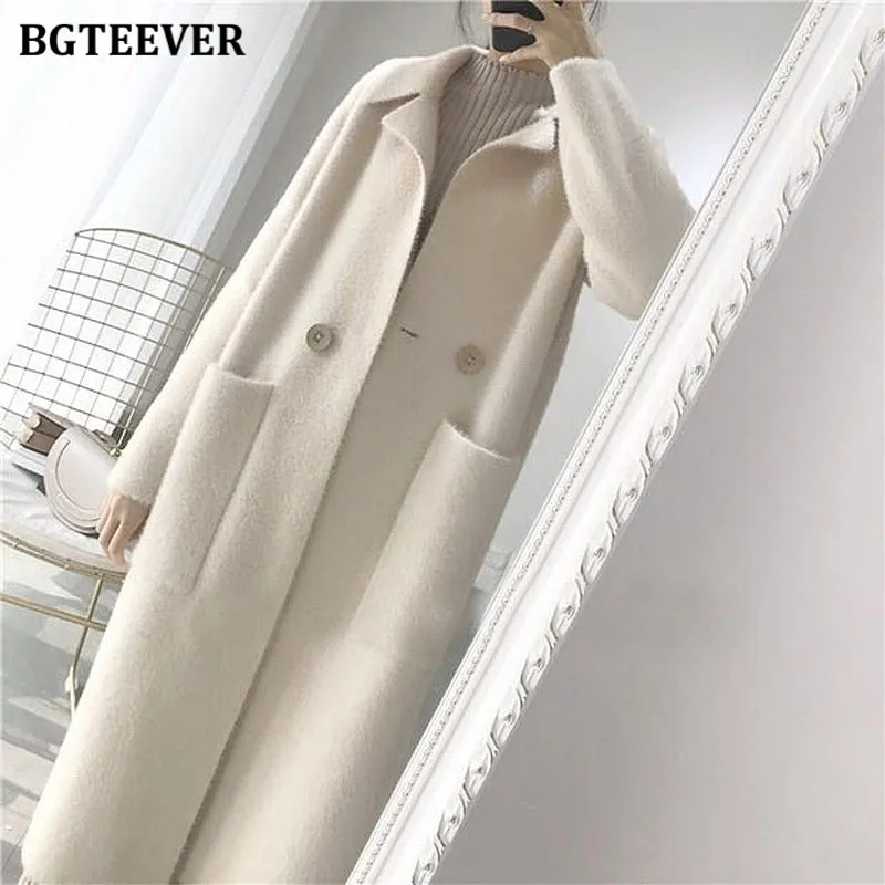 Christmas Gift Joskaa Thick Turn-down Collar One Button Women Cardigans Sweater Autumn Winter Pockets Loose Female Knit Cardigans Coat 2020