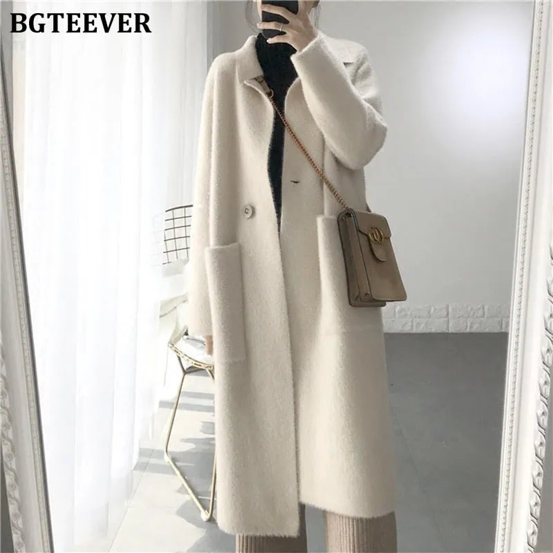 Christmas Gift Joskaa Thick Turn-down Collar One Button Women Cardigans Sweater Autumn Winter Pockets Loose Female Knit Cardigans Coat 2020