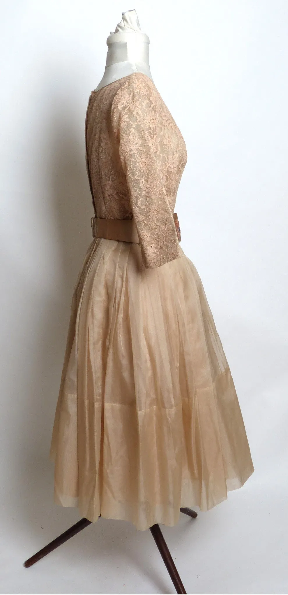 Circa 1950s Elinor Gay Mocha Chiffon Taffeta Dress