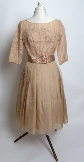 Circa 1950s Elinor Gay Mocha Chiffon Taffeta Dress