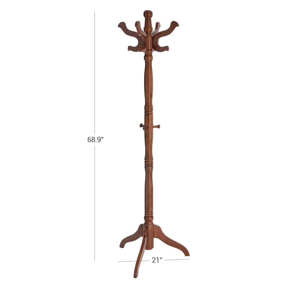 Classic Traditional Solid Wood Coat Rack in Walnut Finish