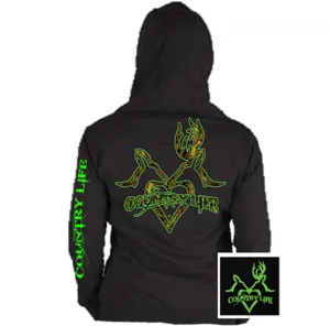 Country Life Outfitters Black & Green Deer Kiss Heart Love Hunt Bright Hoodie