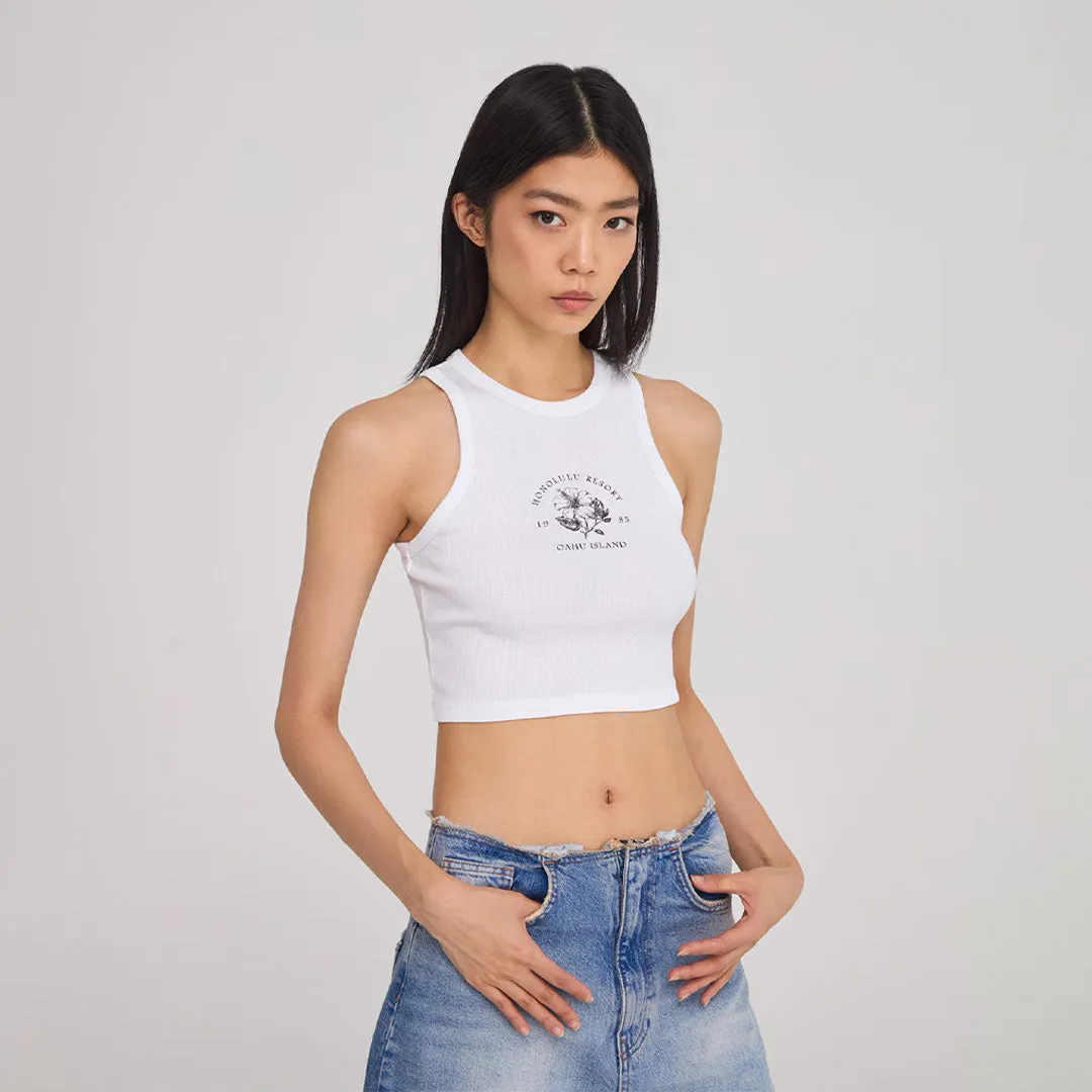 Crew Neck Wide Strap Cropped Tank Top