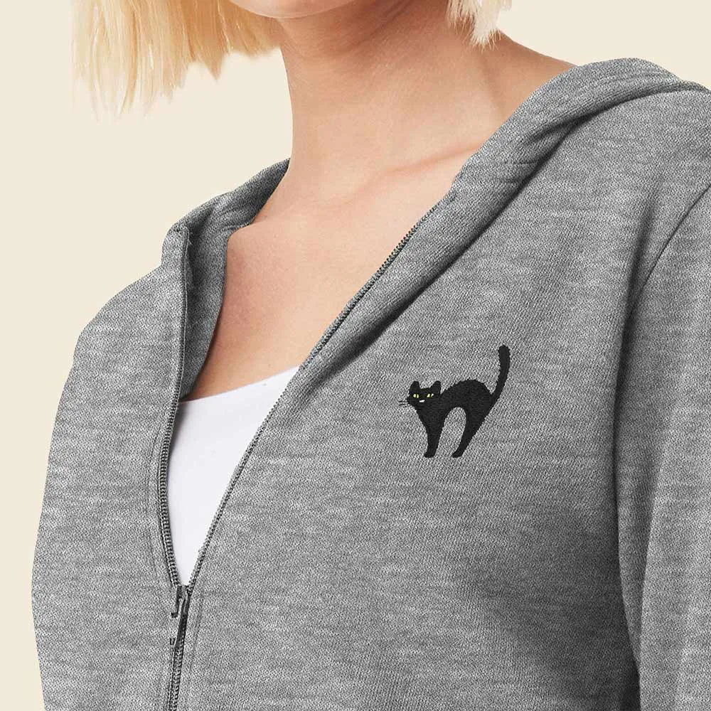 Dalix Black Cat Cropped Zip Hoodie