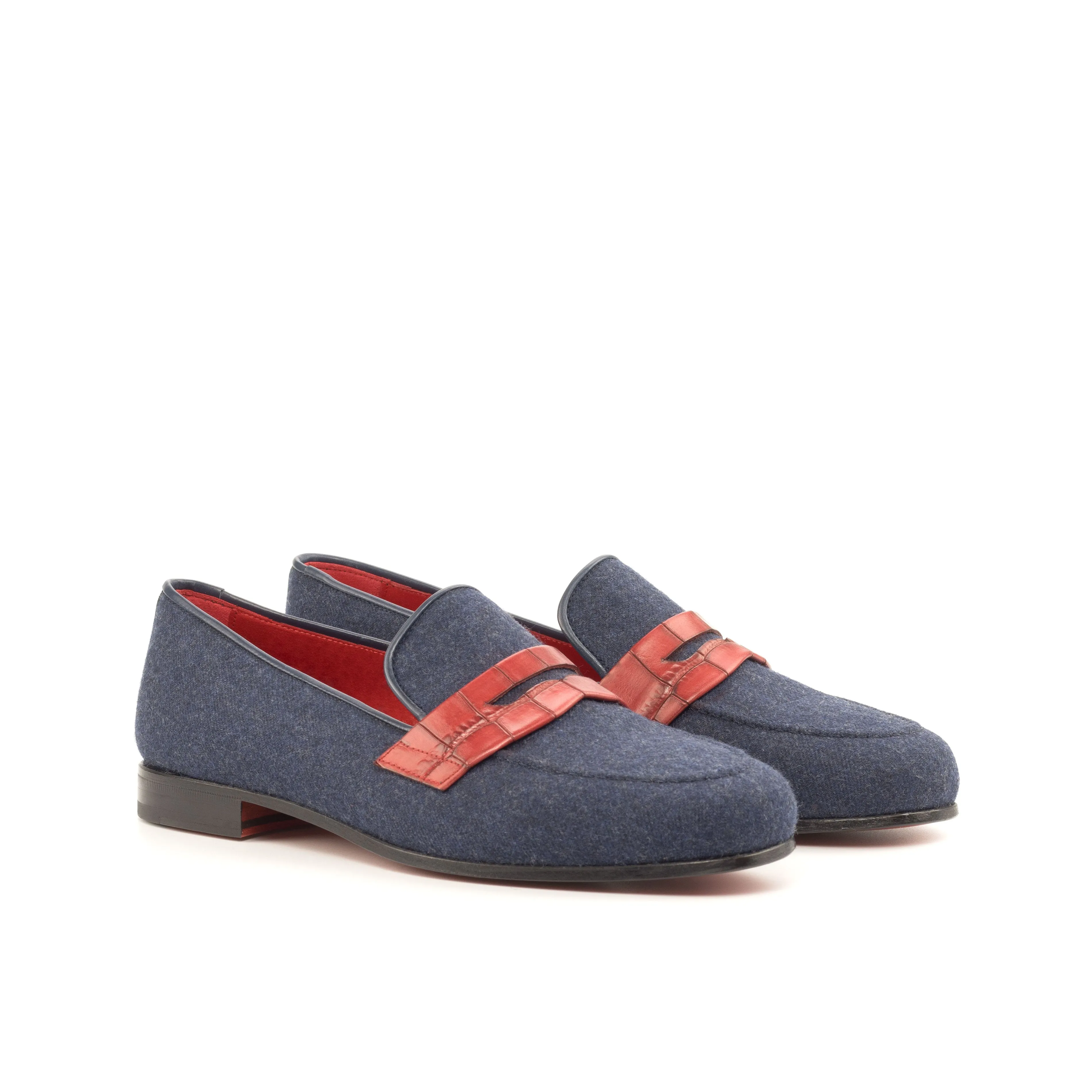 DapperFam Enzo in Jeans / Navy / Red Men's Sartorial & Italian Leather Slipper