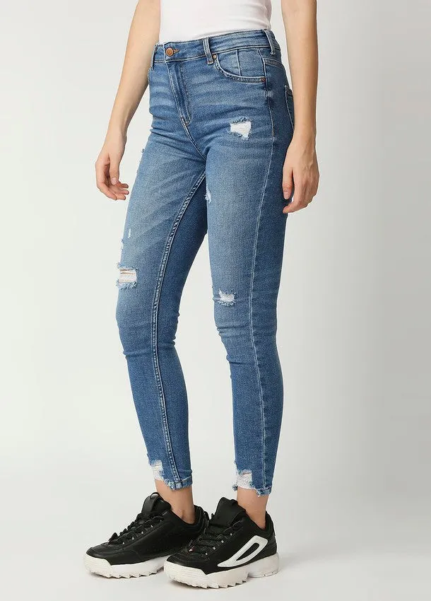 Dark Mid Blue Ibiza High waist  Skinny Fit Jeans