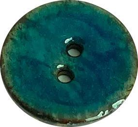 Dark Turquoise Blue Shiny Coconut 1-1/8" 2-Hole Button  #SWC-112