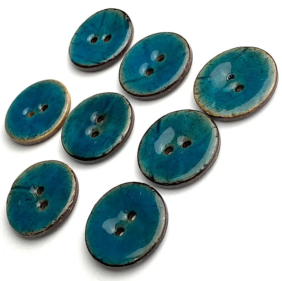 Dark Turquoise Blue Shiny Coconut 1-1/8" 2-Hole Button  #SWC-112