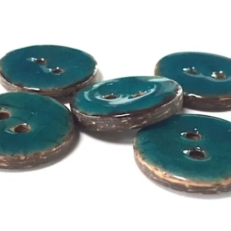 Dark Turquoise Blue Shiny Coconut 1-1/8" 2-Hole Button  #SWC-112