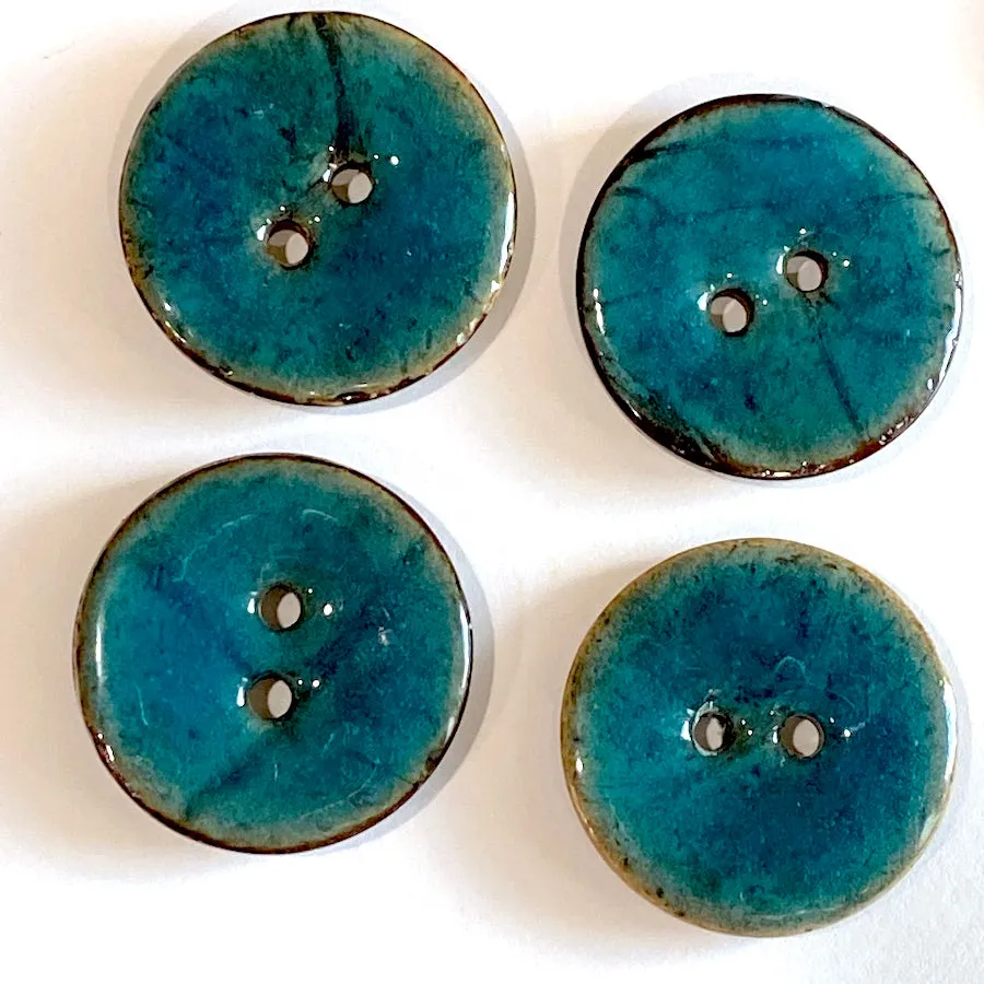 Dark Turquoise Blue Shiny Coconut 1-1/8" 2-Hole Button  #SWC-112