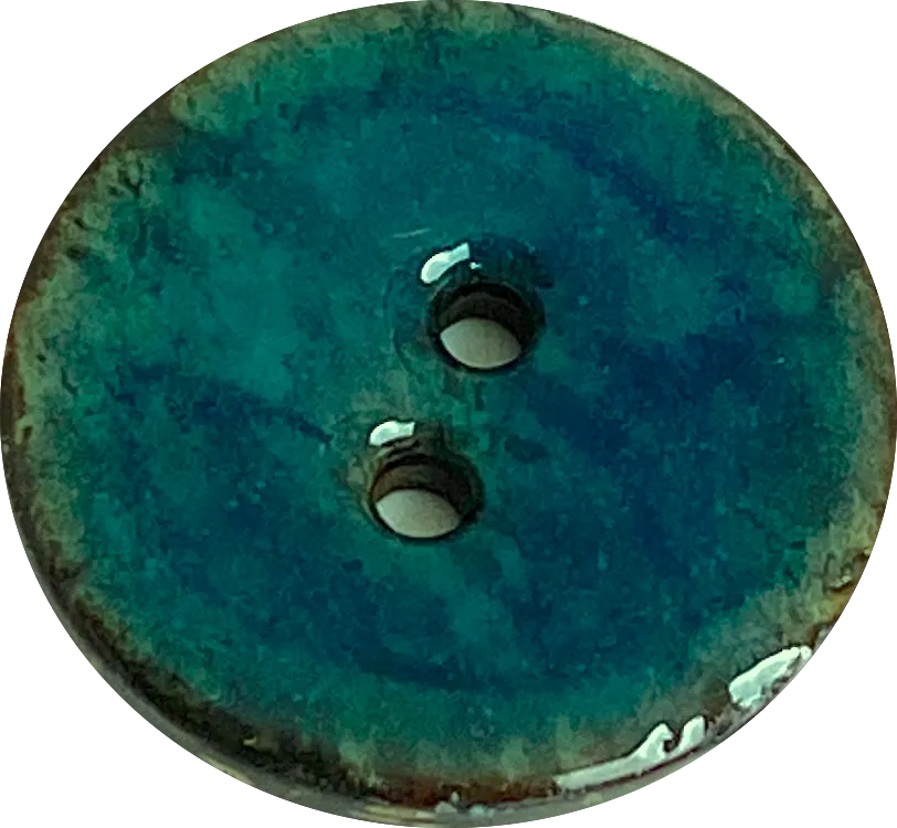 Dark Turquoise Blue Shiny Coconut 1-1/8" 2-Hole Button  #SWC-112