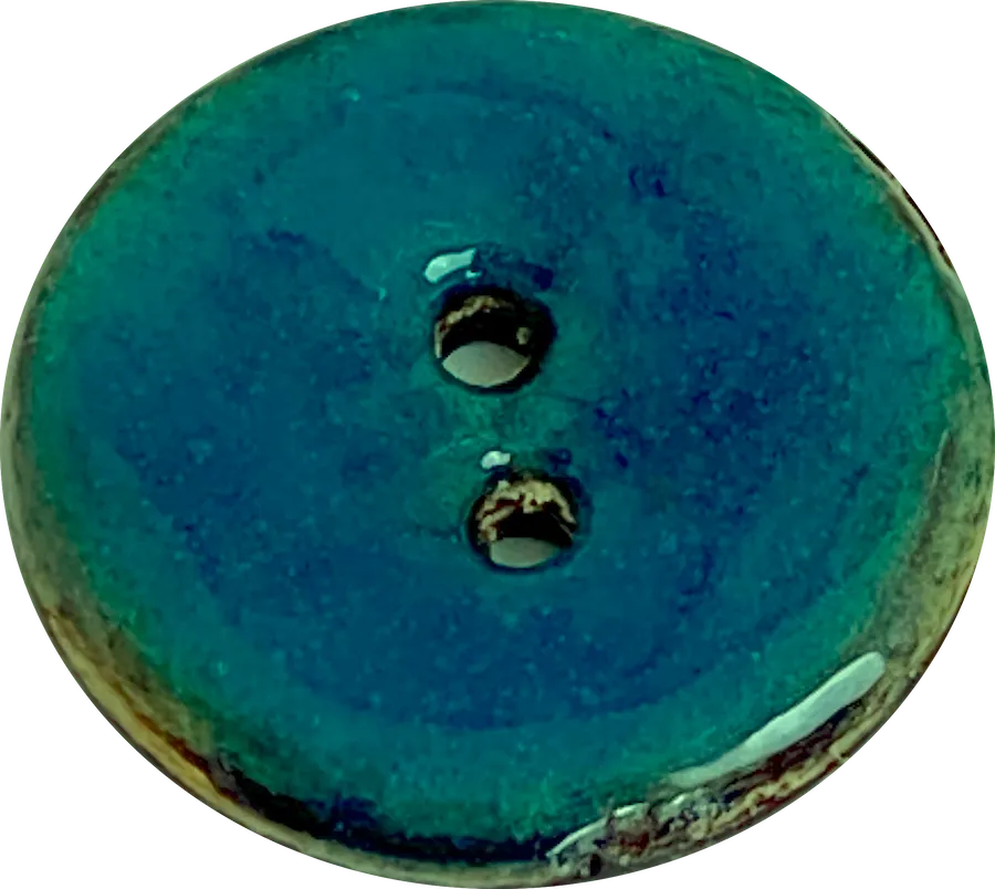 Dark Turquoise Blue Shiny Coconut 1-1/8" 2-Hole Button  #SWC-112