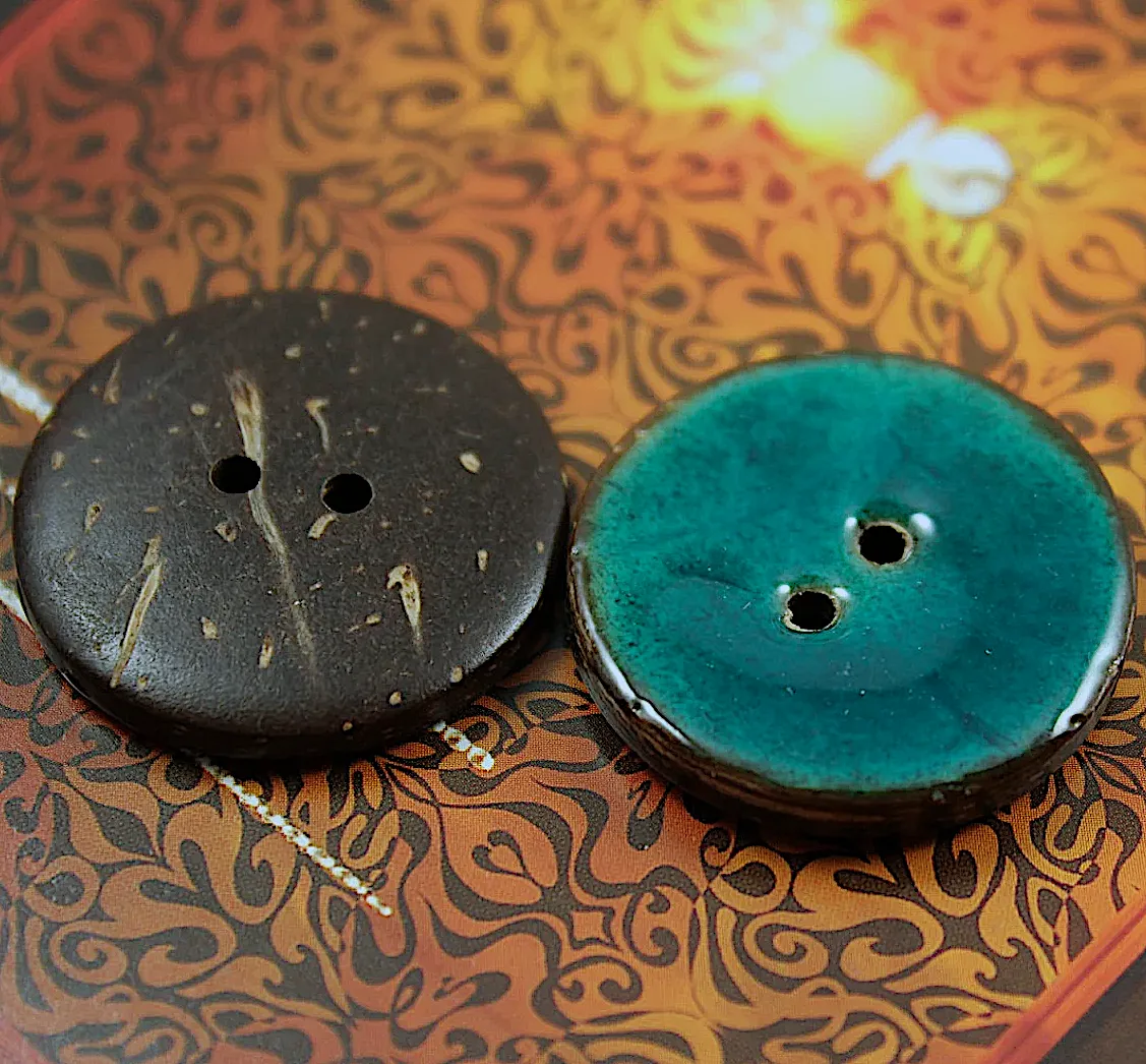 Dark Turquoise Blue Shiny Coconut 1-1/8" 2-Hole Button  #SWC-112