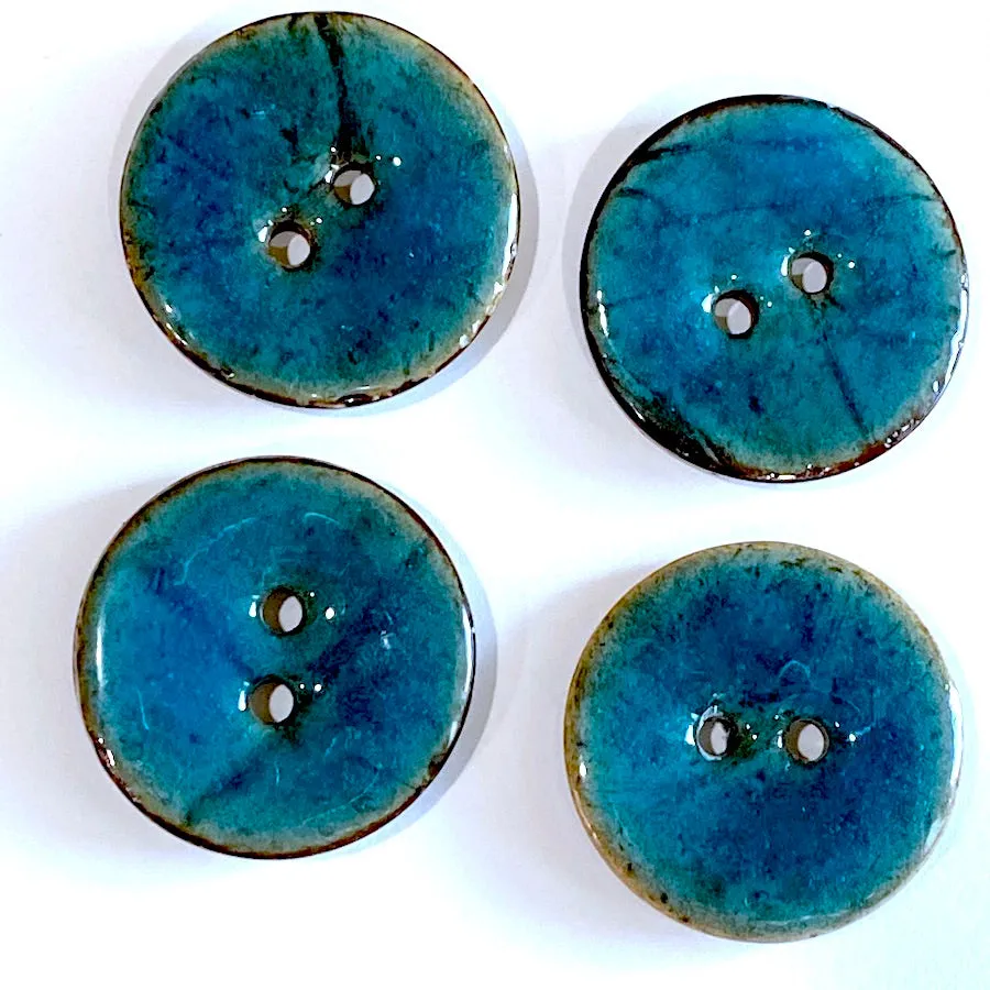 Dark Turquoise Blue Shiny Coconut 1" 2-Hole Button  #SWC-113