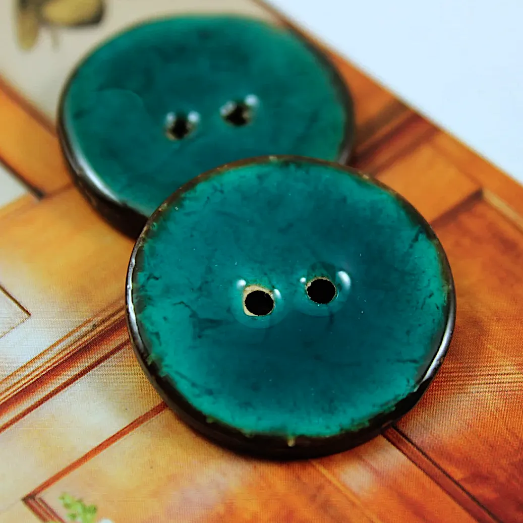 Dark Turquoise Blue Shiny Coconut 1" 2-Hole Button  #SWC-113