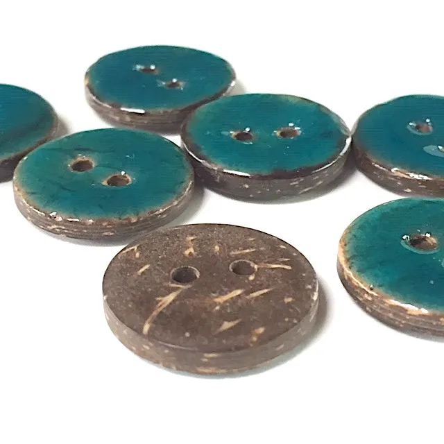 Dark Turquoise Blue Shiny Coconut 1" 2-Hole Button  #SWC-113