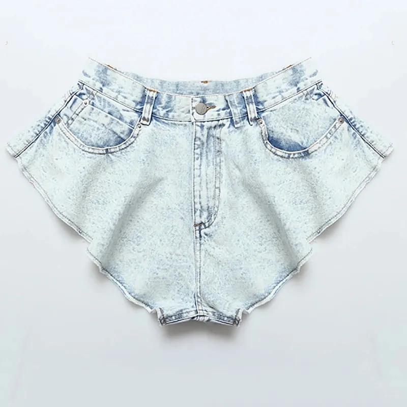 Denim Ruffle Shorts