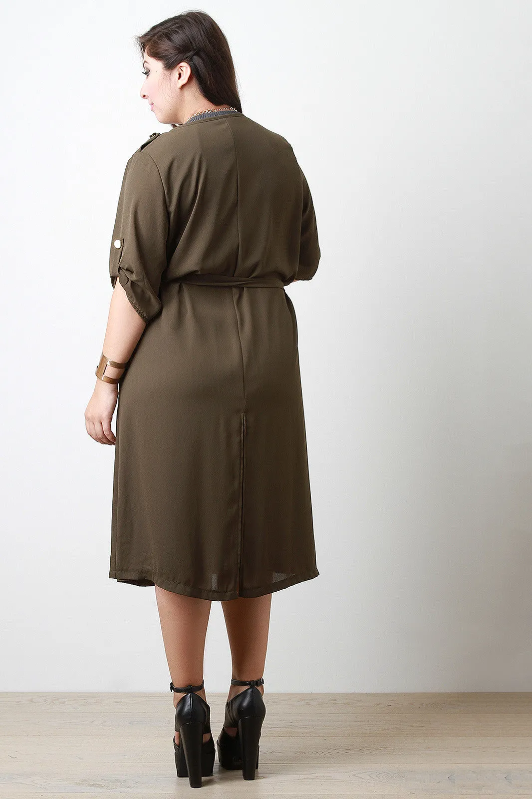 Draped Chiffon Longline Trench Coat