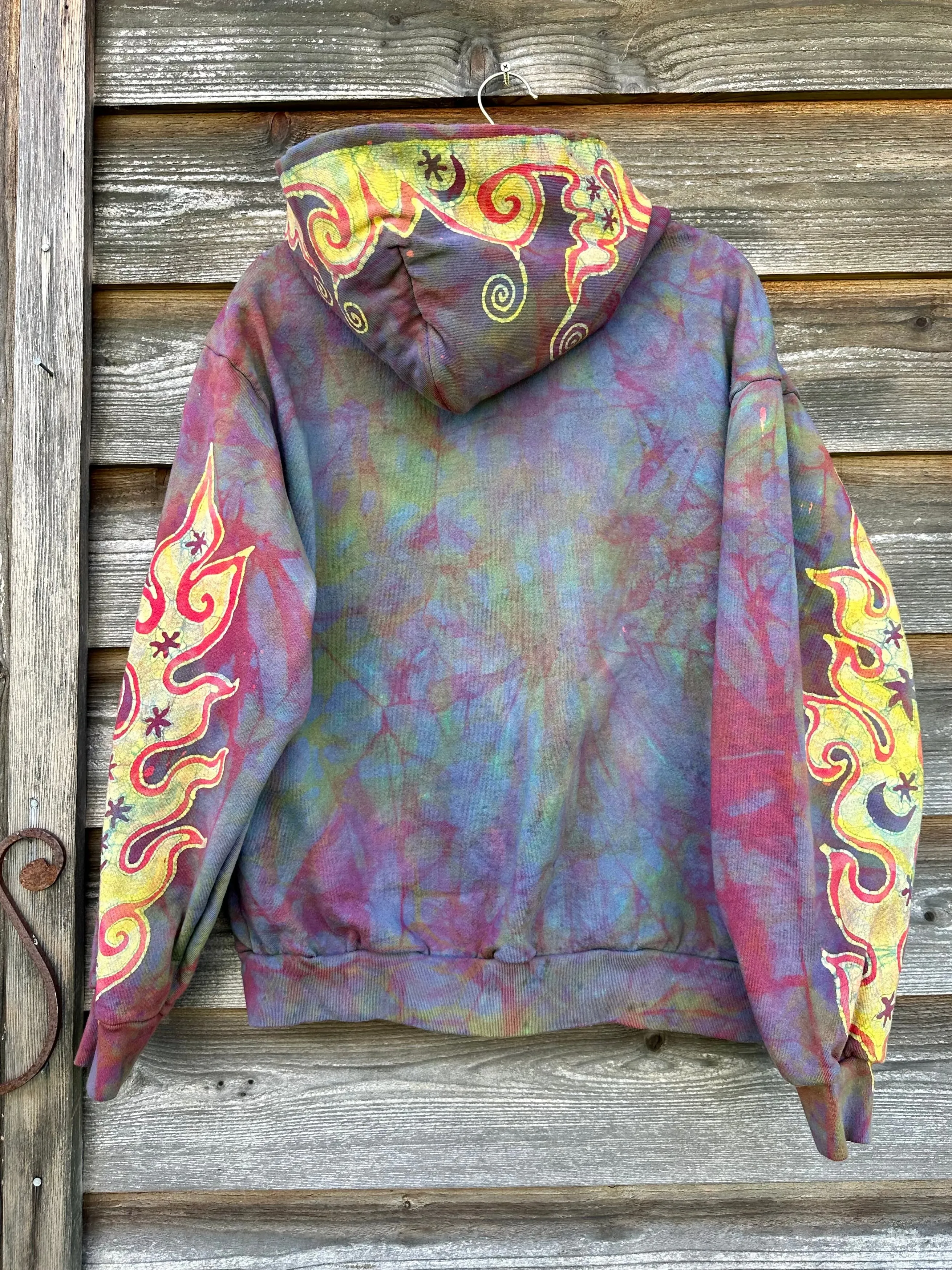 Driftwood Bonfire Swirls Handcrafted Batik Zipper Hoodie - Unisex Size Large