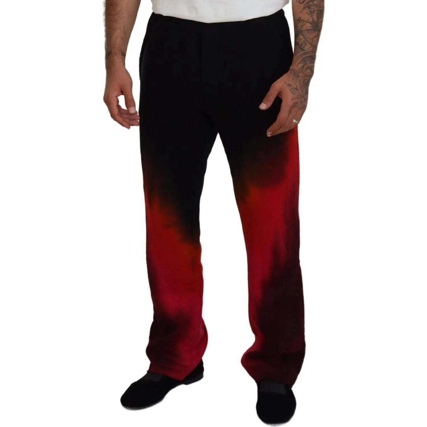 Dsquared² Black Red Cotton Logo Print Casual Pants