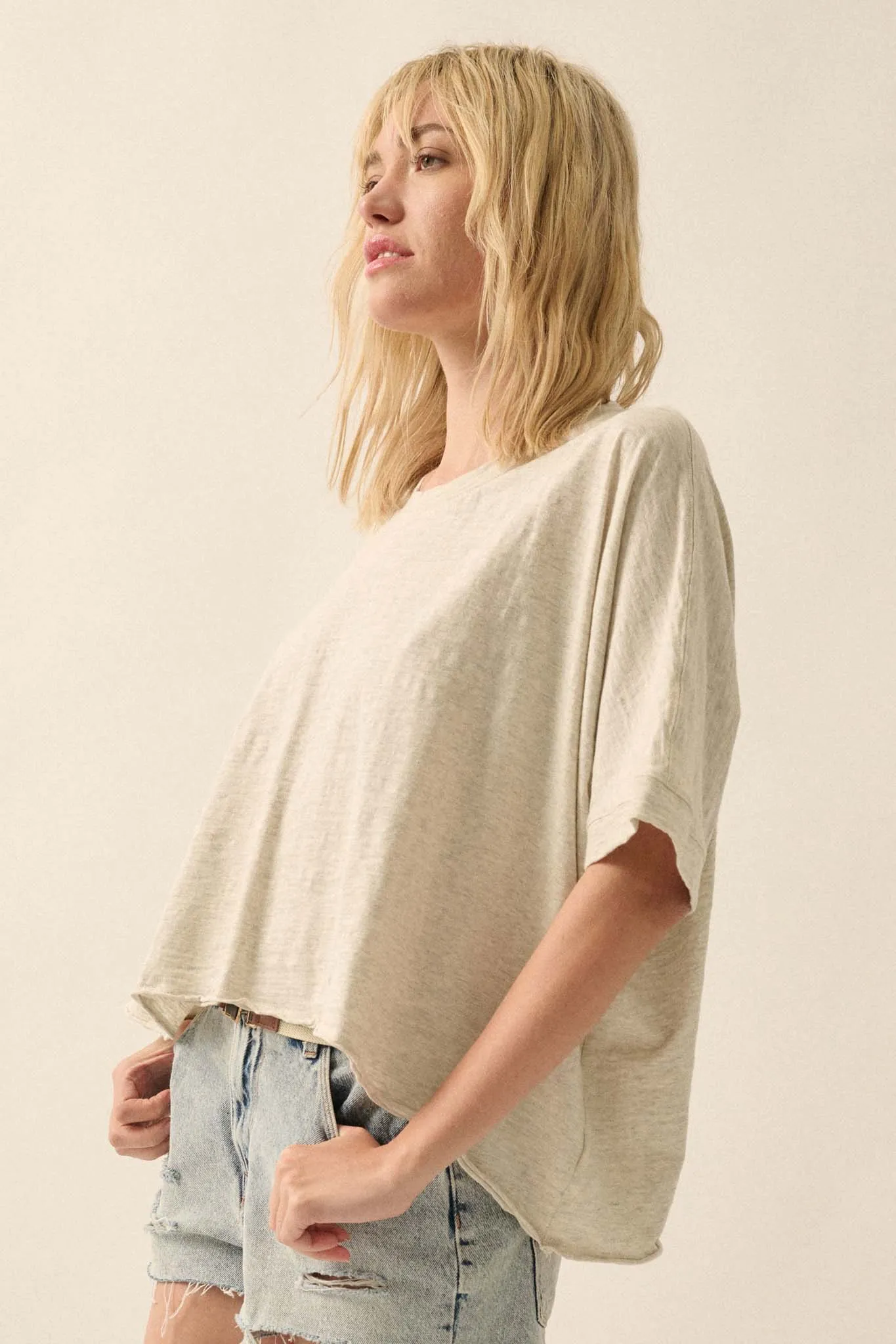 Easy Fit Vintage-Wash Cotton Oversized Boxy Tee