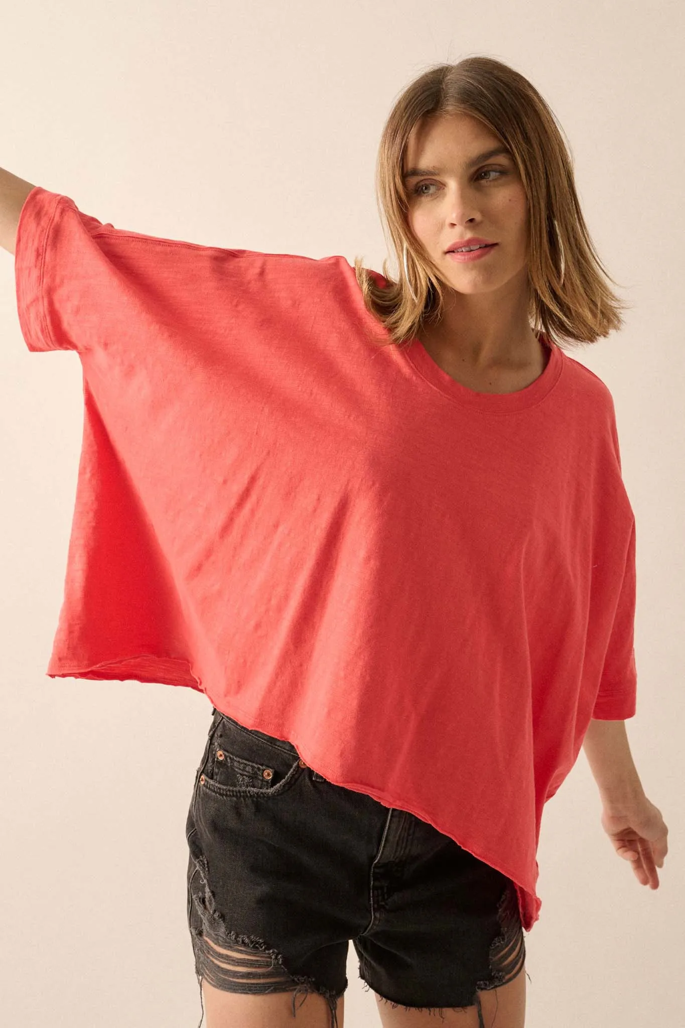 Easy Fit Vintage-Wash Cotton Oversized Boxy Tee