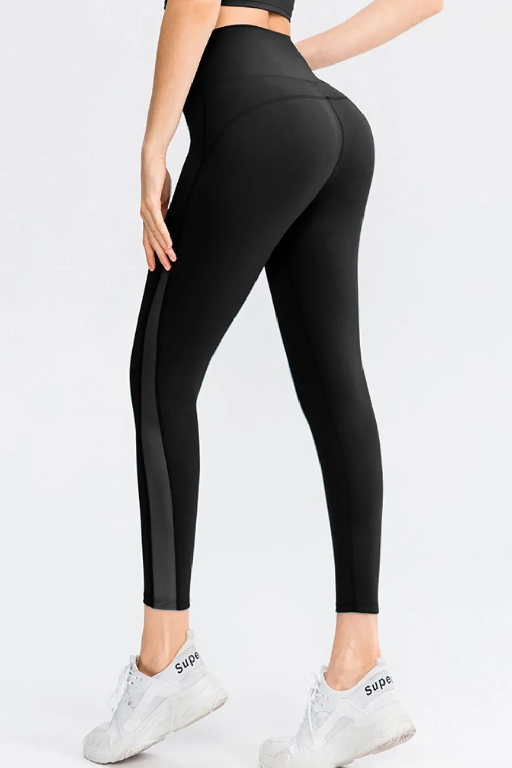 Elastic Waistband Spliced Mesh Yoga Leggings