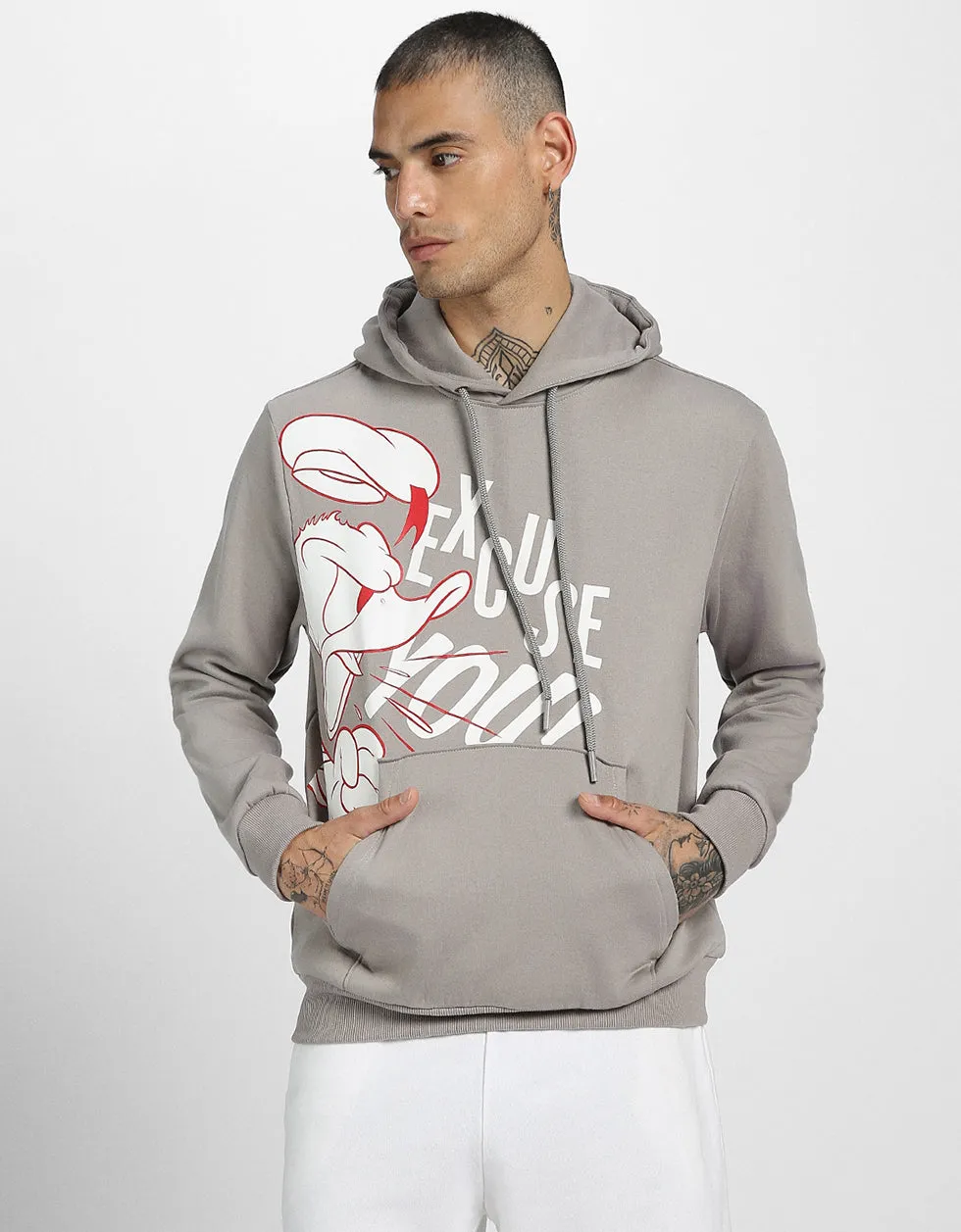 Excuse You Grey Front Graphic Printed Hoodie