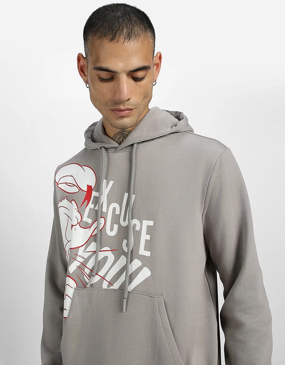 Excuse You Grey Front Graphic Printed Hoodie