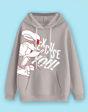 Excuse You Grey Front Graphic Printed Hoodie