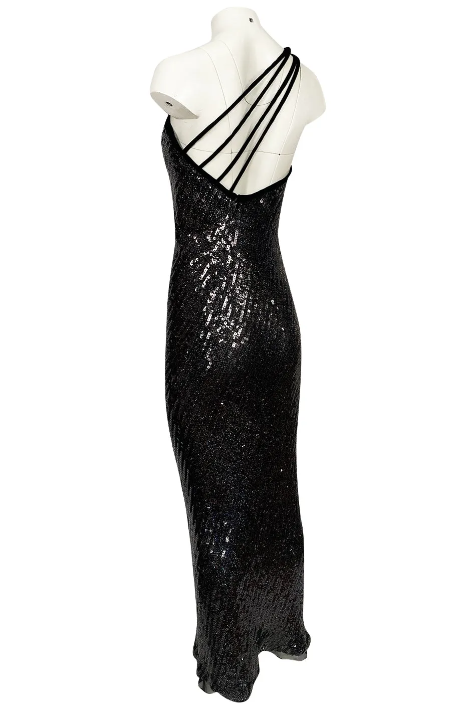 Fall 1996 Oscar De La Renta Runway One Shoulder Glitter Sequin Dress