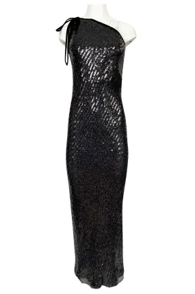 Fall 1996 Oscar De La Renta Runway One Shoulder Glitter Sequin Dress