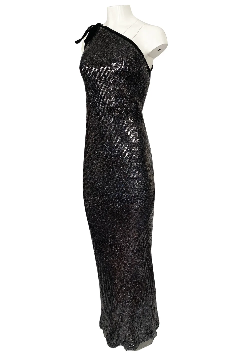 Fall 1996 Oscar De La Renta Runway One Shoulder Glitter Sequin Dress