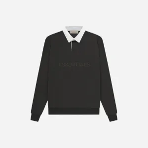 FEAR OF GOD ESSENTIALS WAFFLE HENLEY RUGBY OFF BLACK