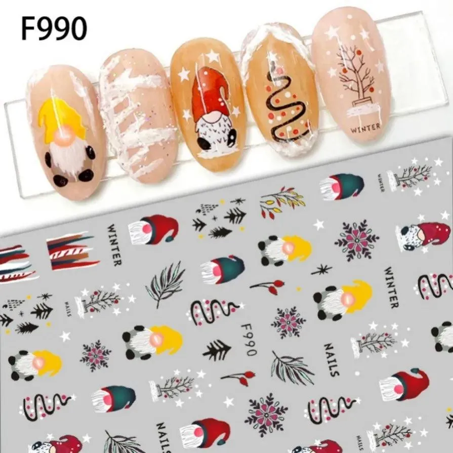 Festive Santa & Snowman Nail Art Stickers for Merry Christmas Manicures