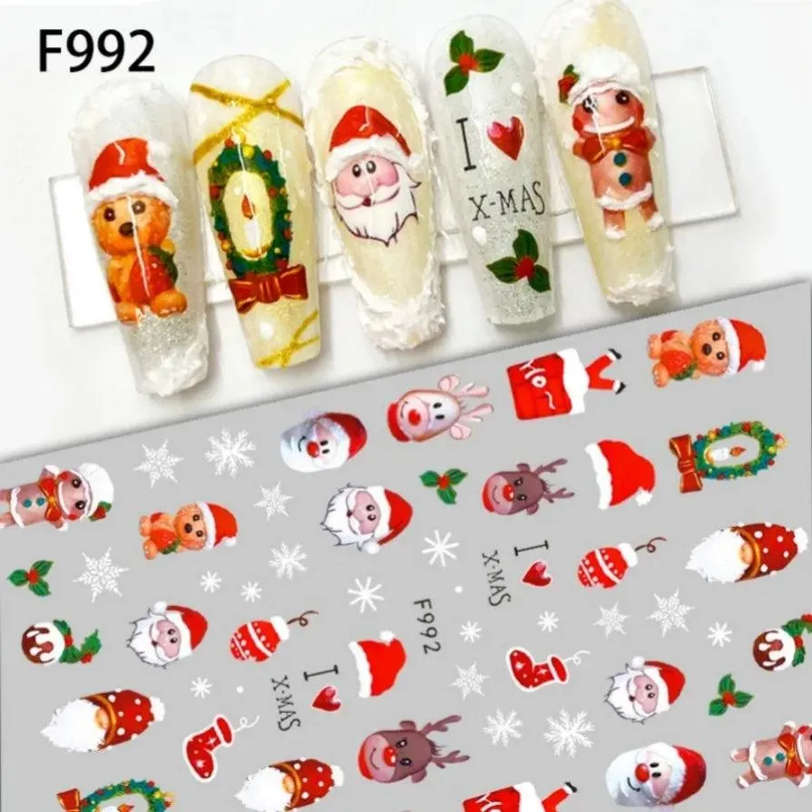 Festive Santa & Snowman Nail Art Stickers for Merry Christmas Manicures
