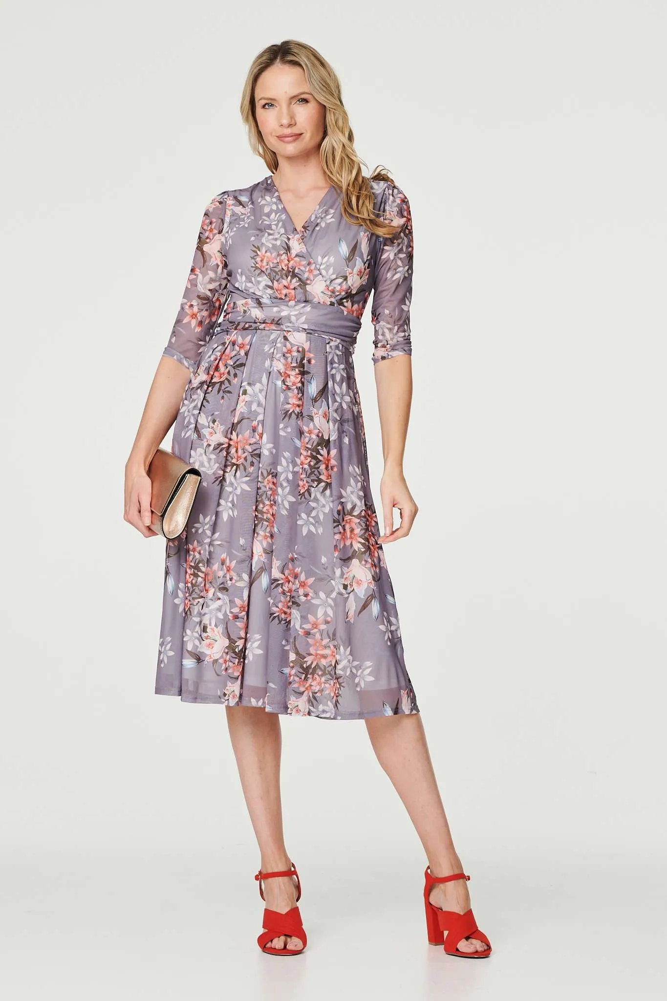 Floral Layered V-Neck Midi Dress