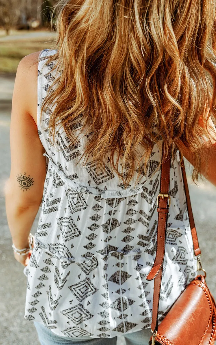 Geo Print V Neck Top loop