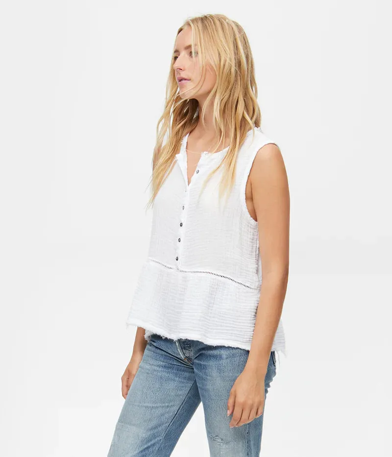 Giorgia Gauze Henley Tank - White