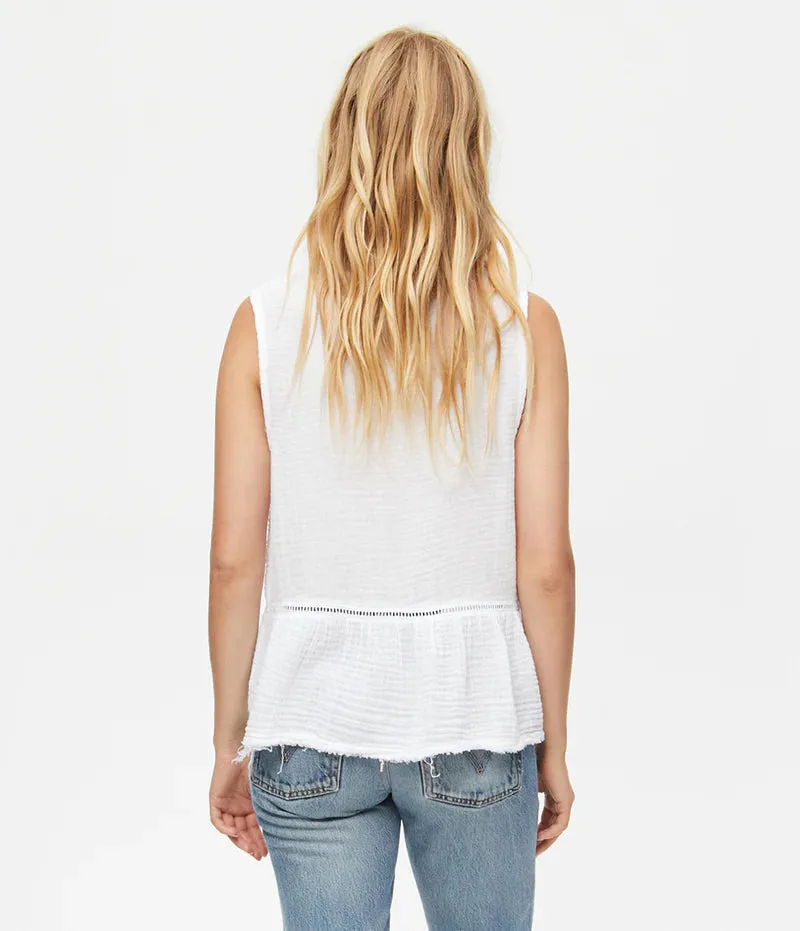 Giorgia Gauze Henley Tank - White