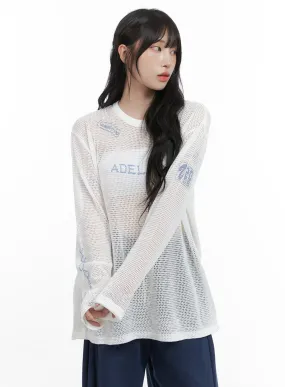 Graphic Oversized Mesh Long Sleeve Tee CG421