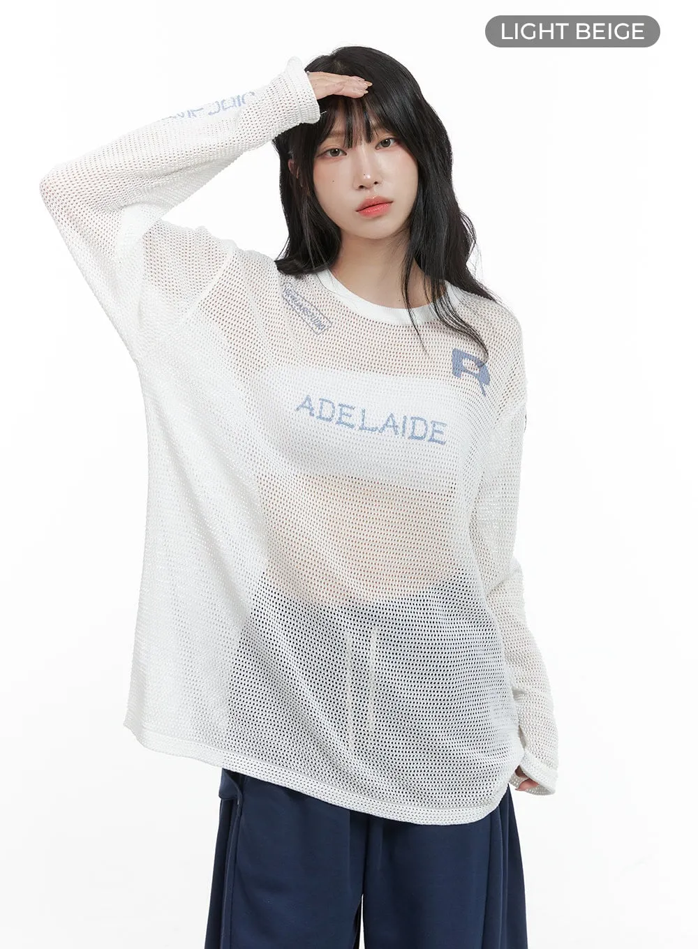 Graphic Oversized Mesh Long Sleeve Tee CG421