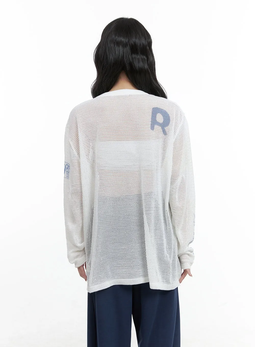 Graphic Oversized Mesh Long Sleeve Tee CG421