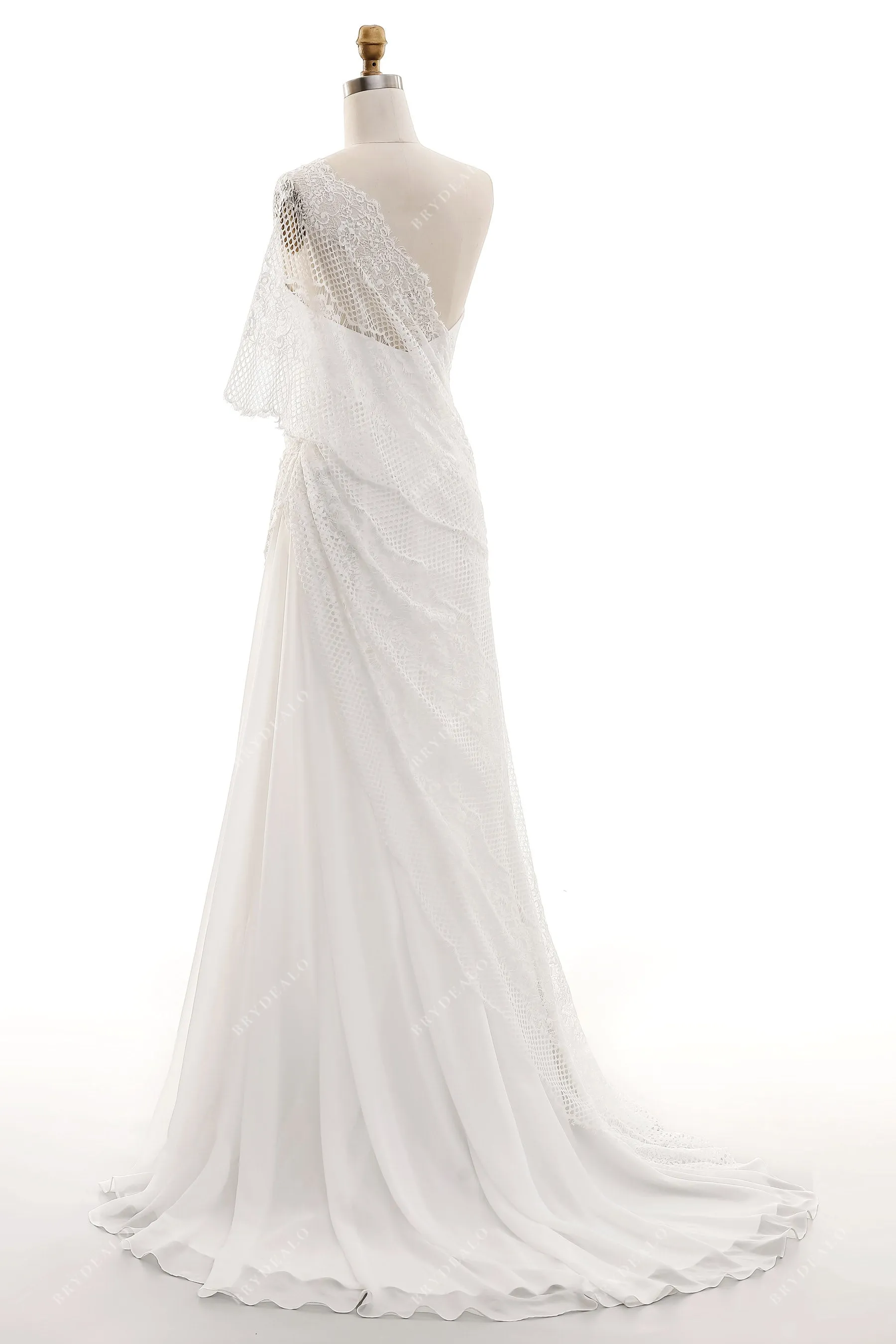 Grecian Lace Chiffon Asymmetric Summer A-line Wedding Dress