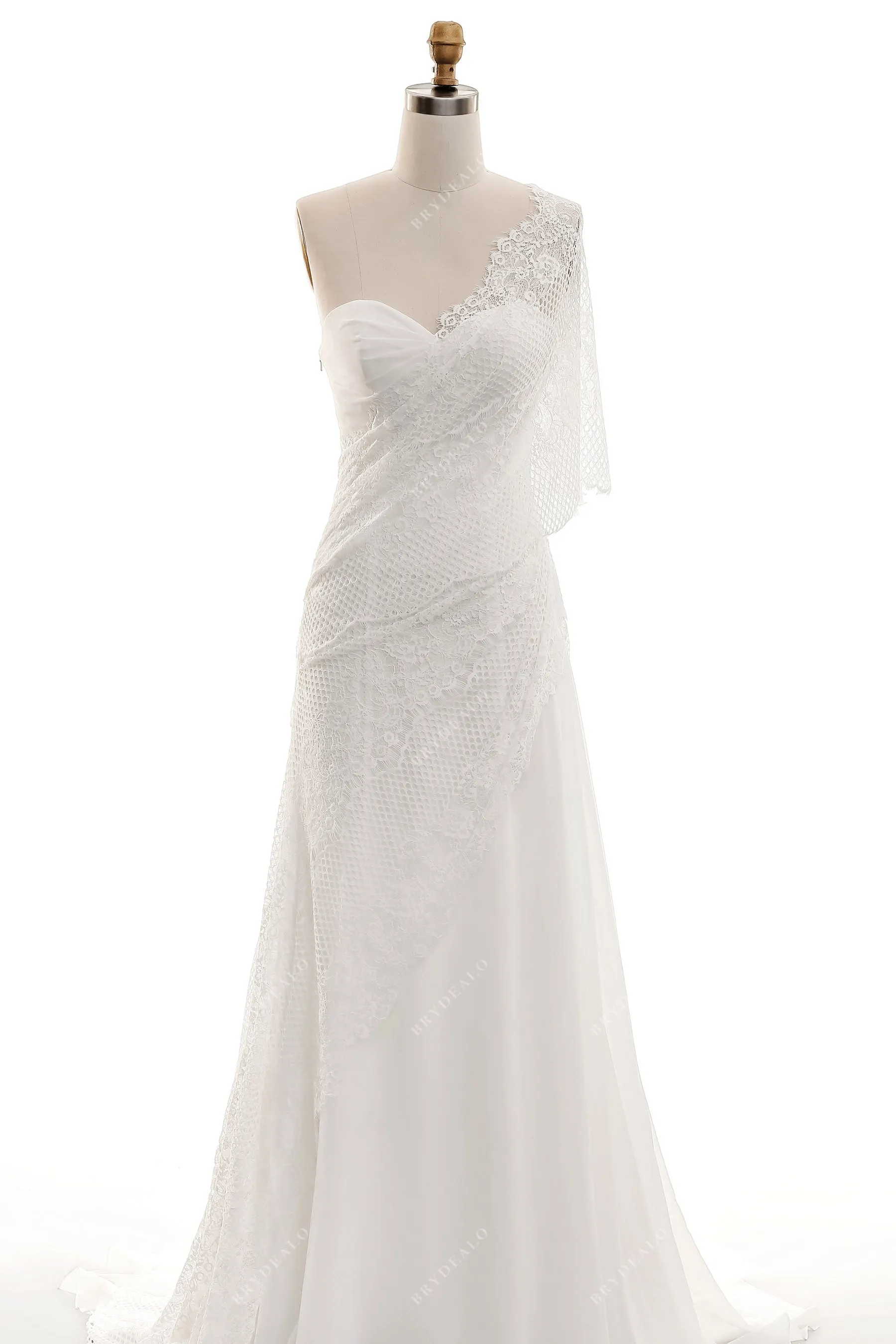 Grecian Lace Chiffon Asymmetric Summer A-line Wedding Dress