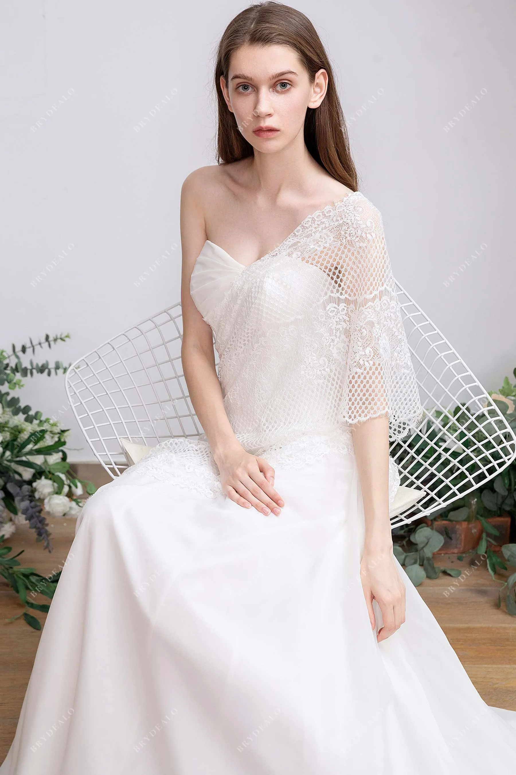 Grecian Lace Chiffon Asymmetric Summer A-line Wedding Dress